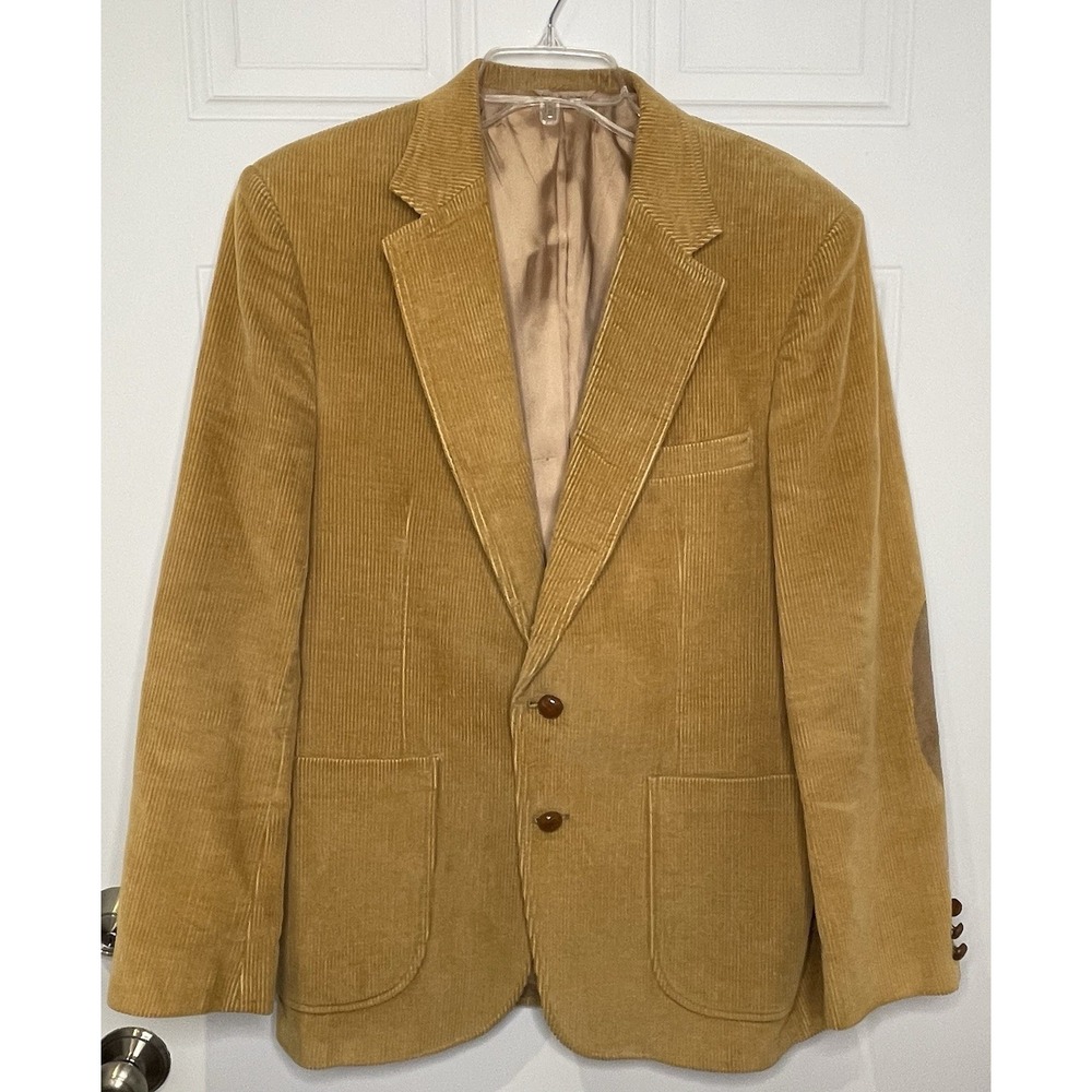 Vintage Gentry The Trimmer Fit 42R Tan Corduroy Elbow Patches Sports Coat Blazer